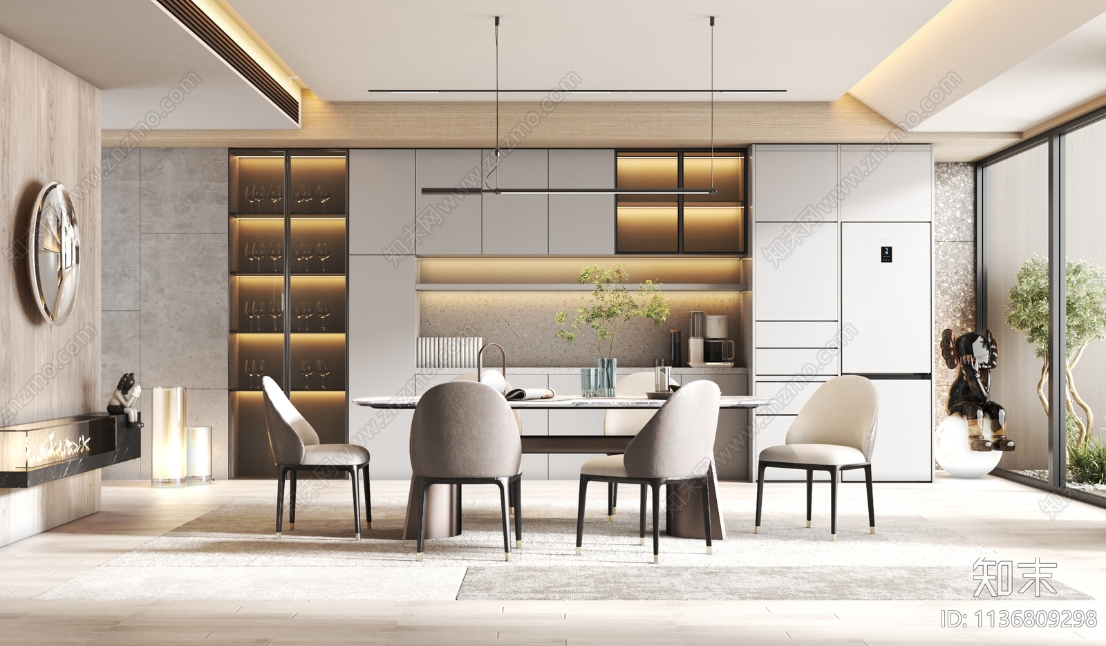 现代家居餐厅3D模型下载【ID:1136809298】_知末3d模型网