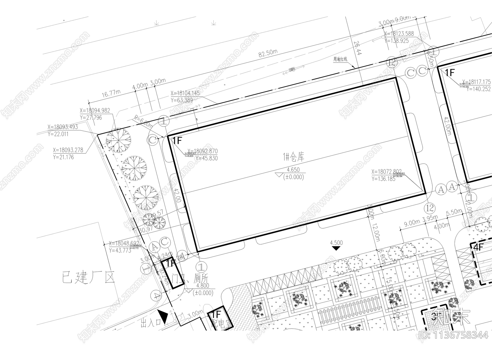某蔬菜储藏仓库建筑总平面cad施工图下载【ID:1136758344】