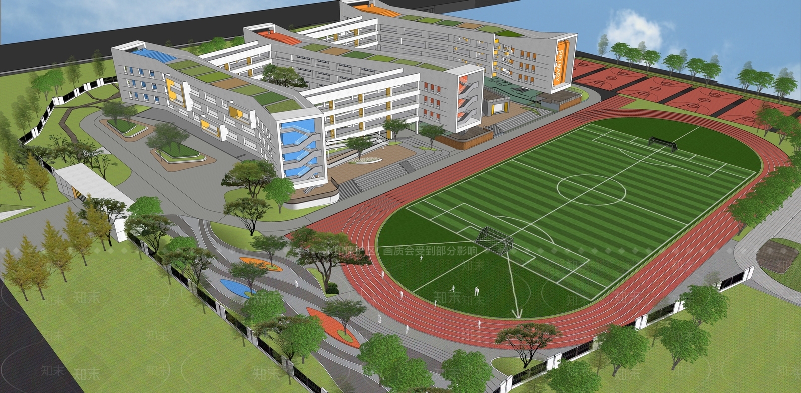 现代中小学校园景观SU模型下载【ID:1136758923】