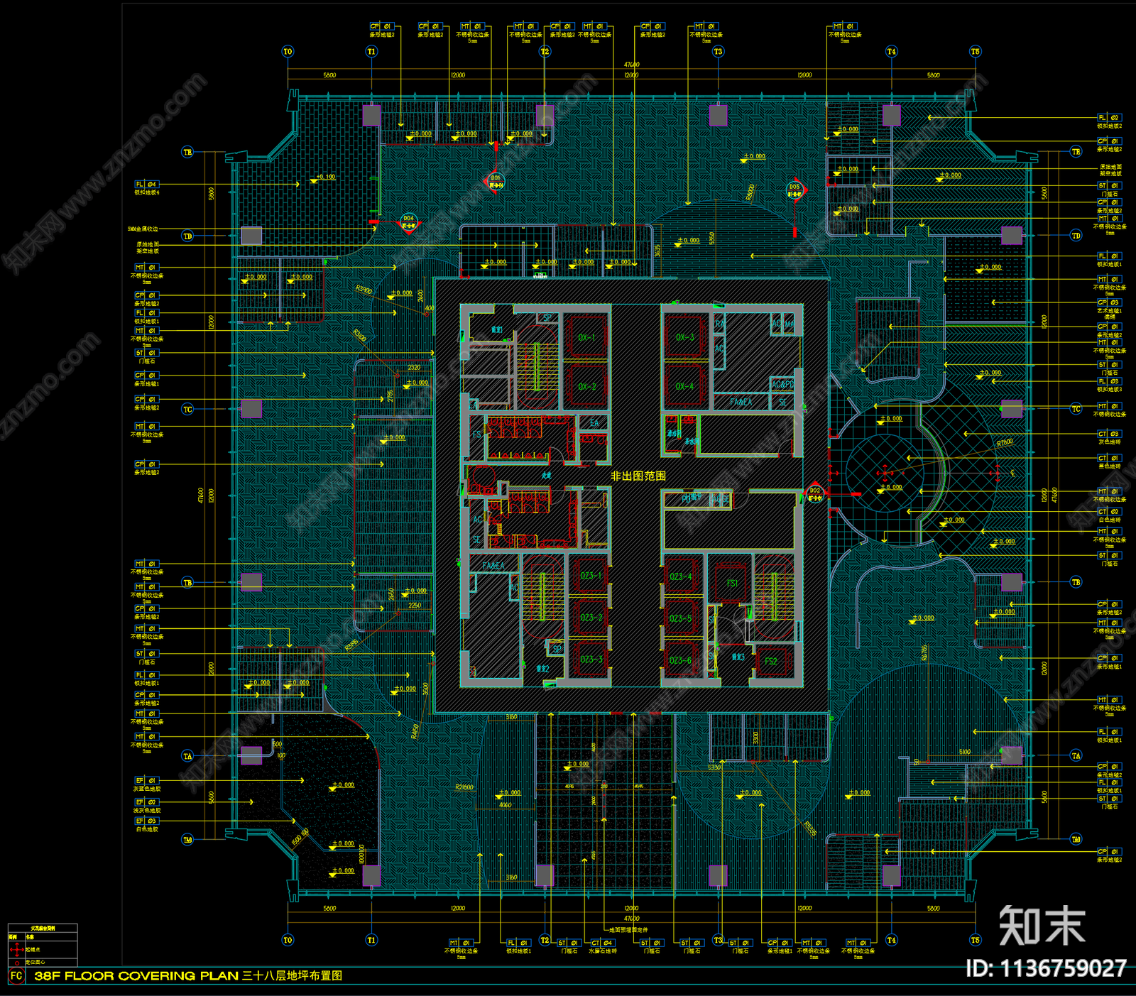 西岸中心38层办公cad施工图下载【ID:1136759027】