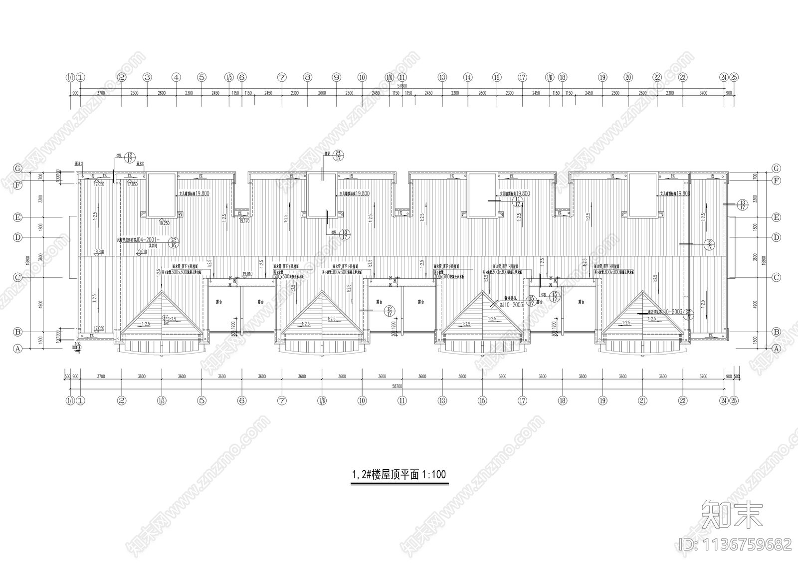 六层坡屋顶研究生公寓建筑图cad施工图下载【ID:1136759682】