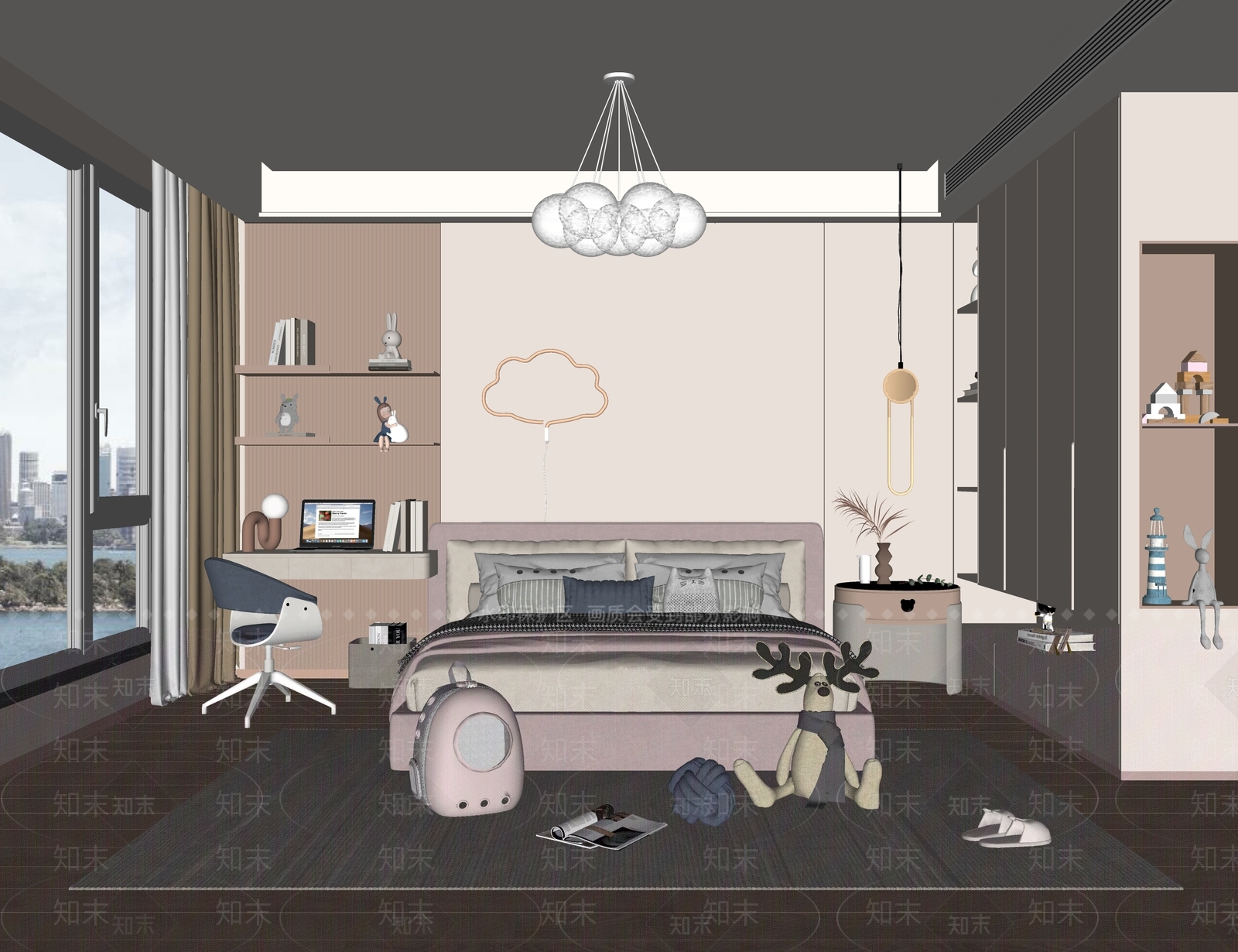 现代女孩儿童房SU模型下载【ID:1136761641】