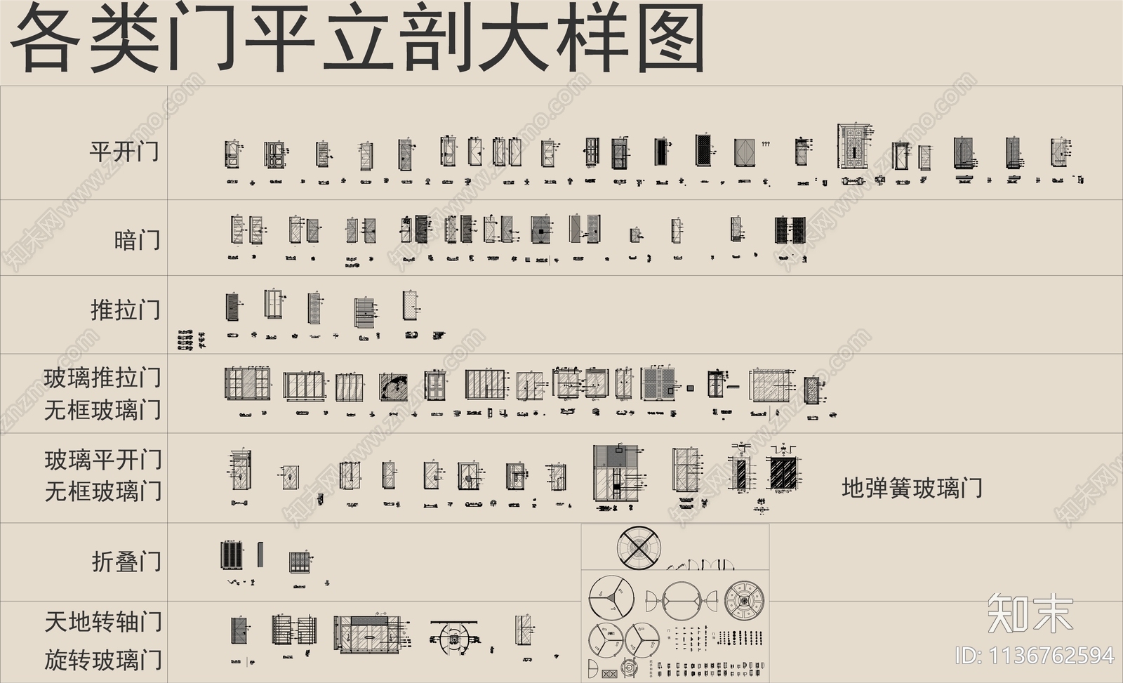 最新各类门平面立面剖面大样施工图下载【ID:1136762594】