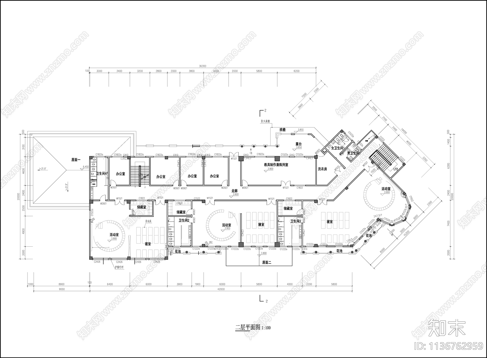 五班幼儿园建筑cad施工图下载【ID:1136762959】