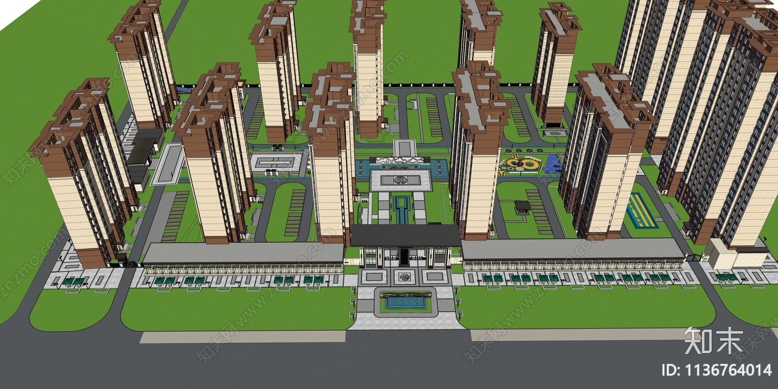 现代小区整体景观SU模型下载【ID:1136764014】