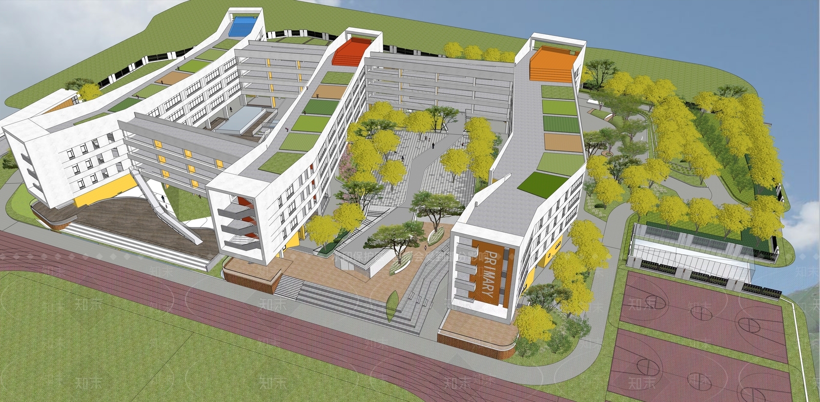 现代中小学校园景观SU模型下载【ID:1136766150】
