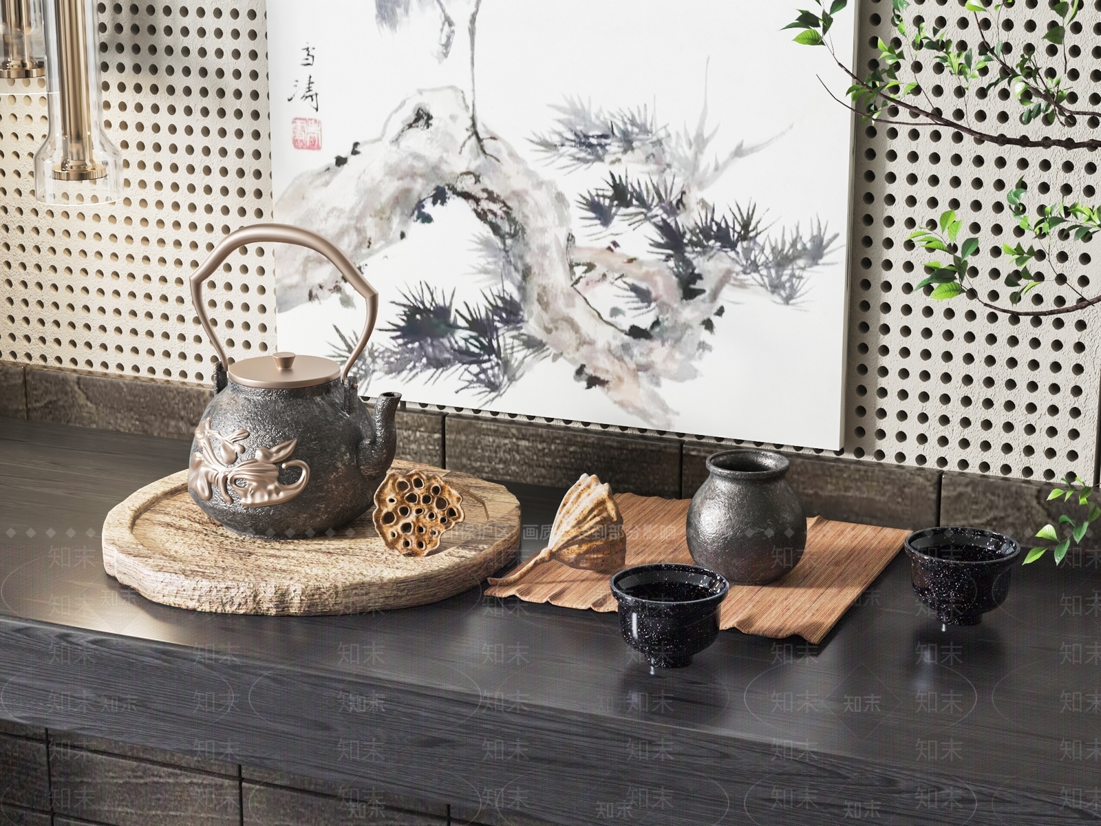 新中式茶具组合SU模型下载【ID:1136766515】