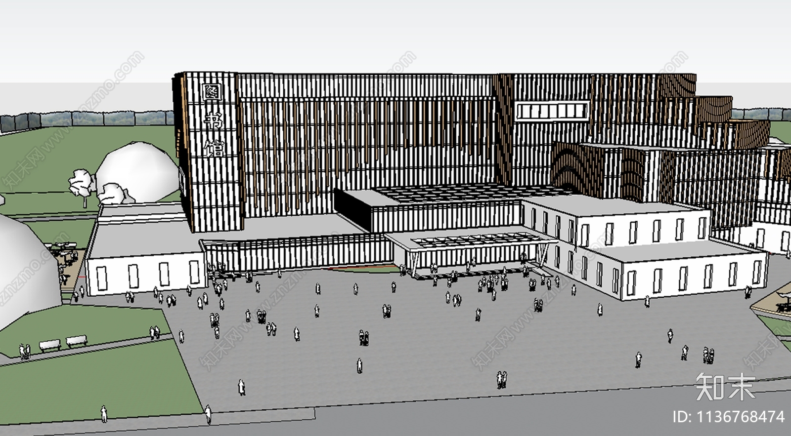 现代图书馆校园SU模型下载【ID:1136768474】