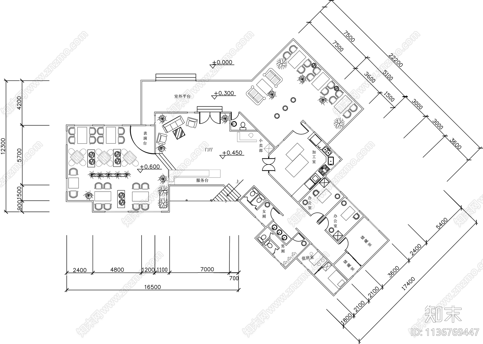 茶室茶馆平面布置图施工图下载【ID:1136769447】