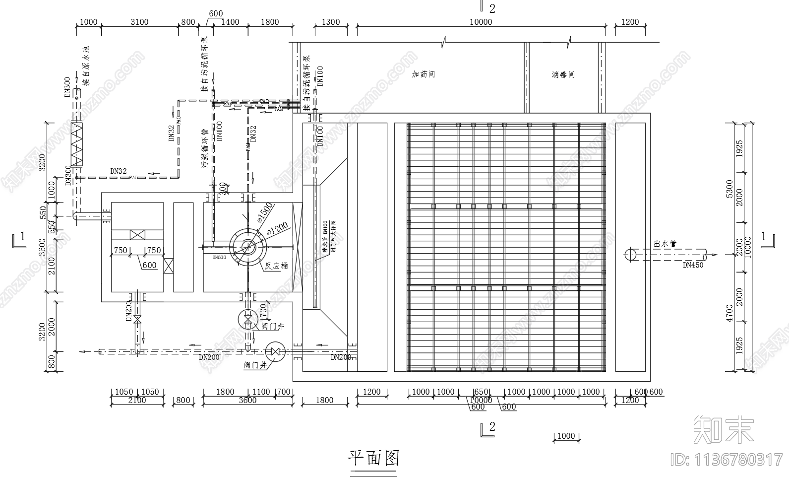 高效混凝沉淀池三视图cad施工图下载【ID:1136780317】