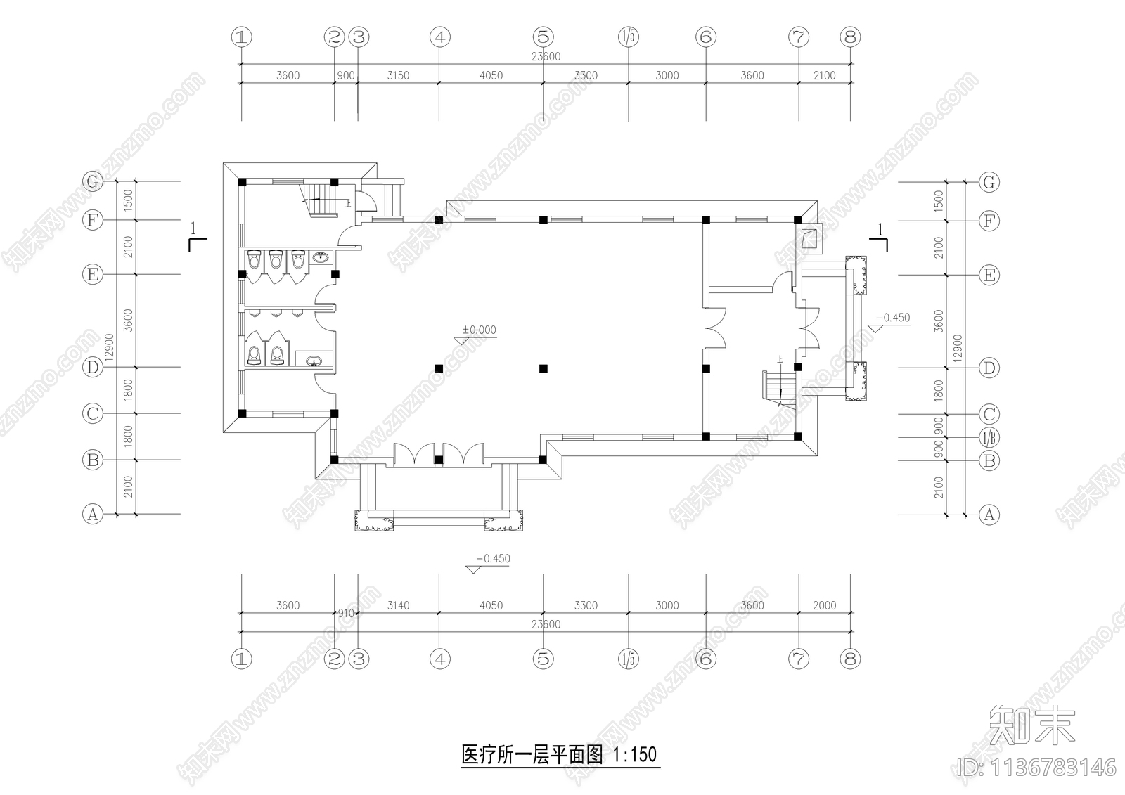 三层法式风医疗建筑cad施工图下载【ID:1136783146】