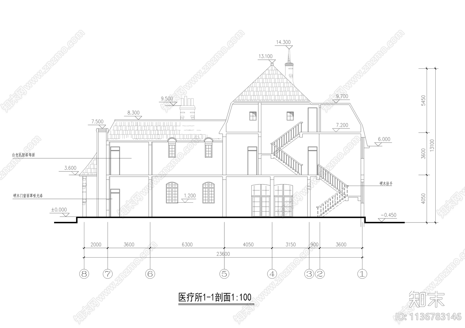 三层法式风医疗建筑cad施工图下载【ID:1136783146】