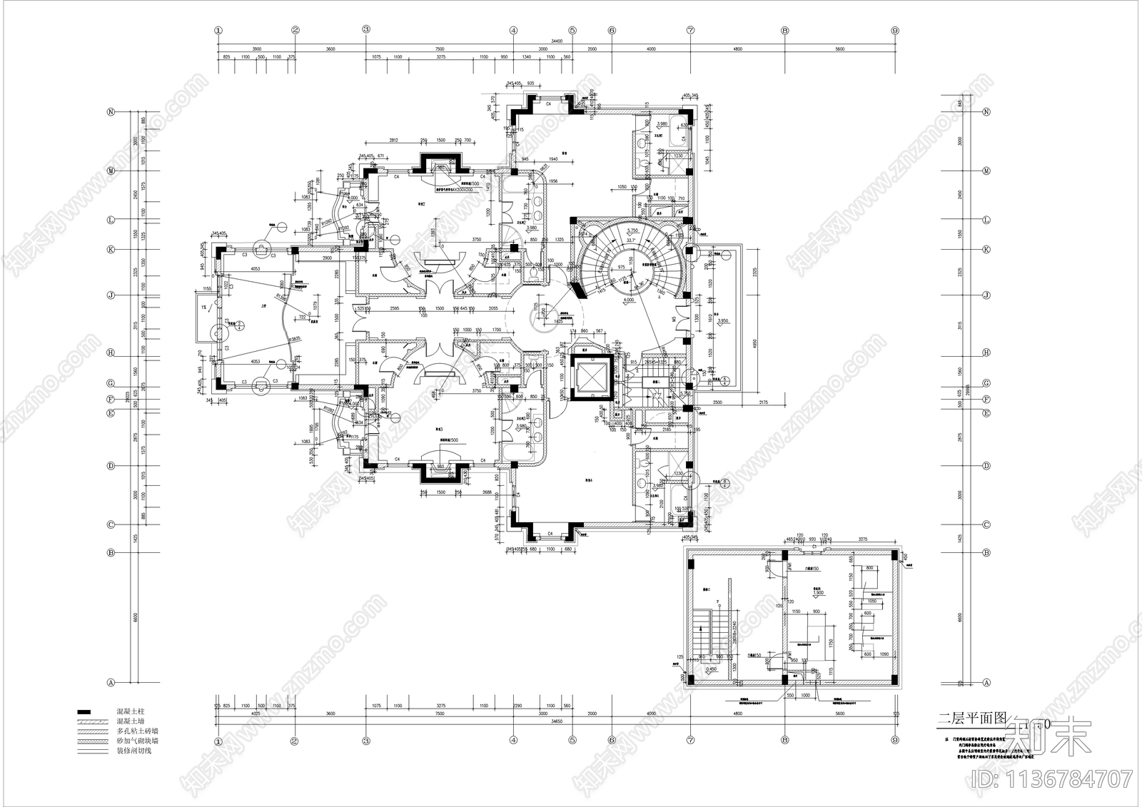 意大利风豪华别墅建筑cad施工图下载【ID:1136784707】