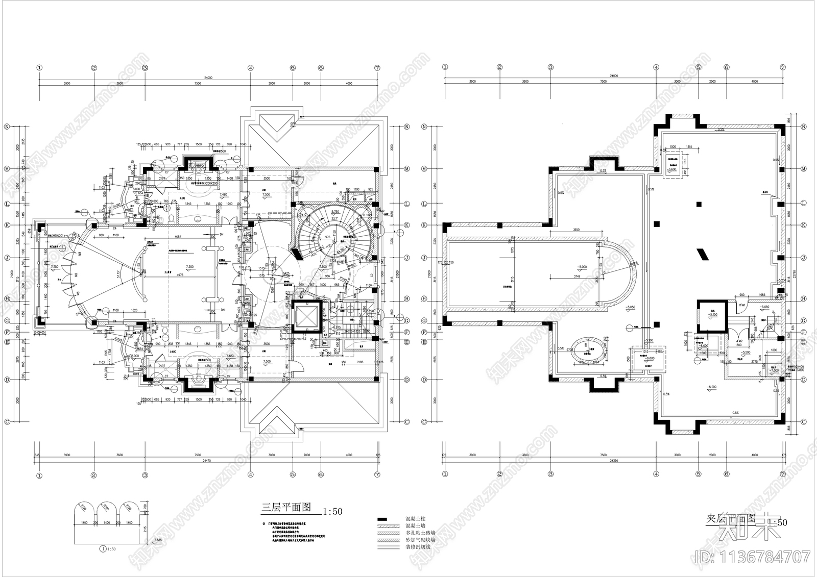 意大利风豪华别墅建筑cad施工图下载【ID:1136784707】