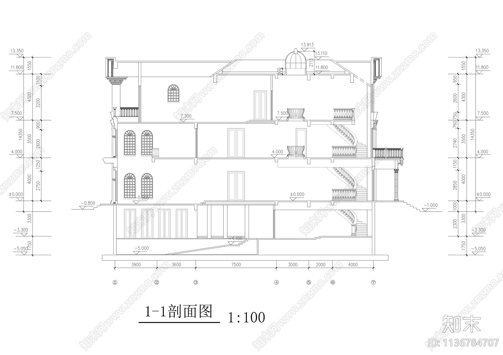 意大利风豪华别墅建筑cad施工图下载【ID:1136784707】