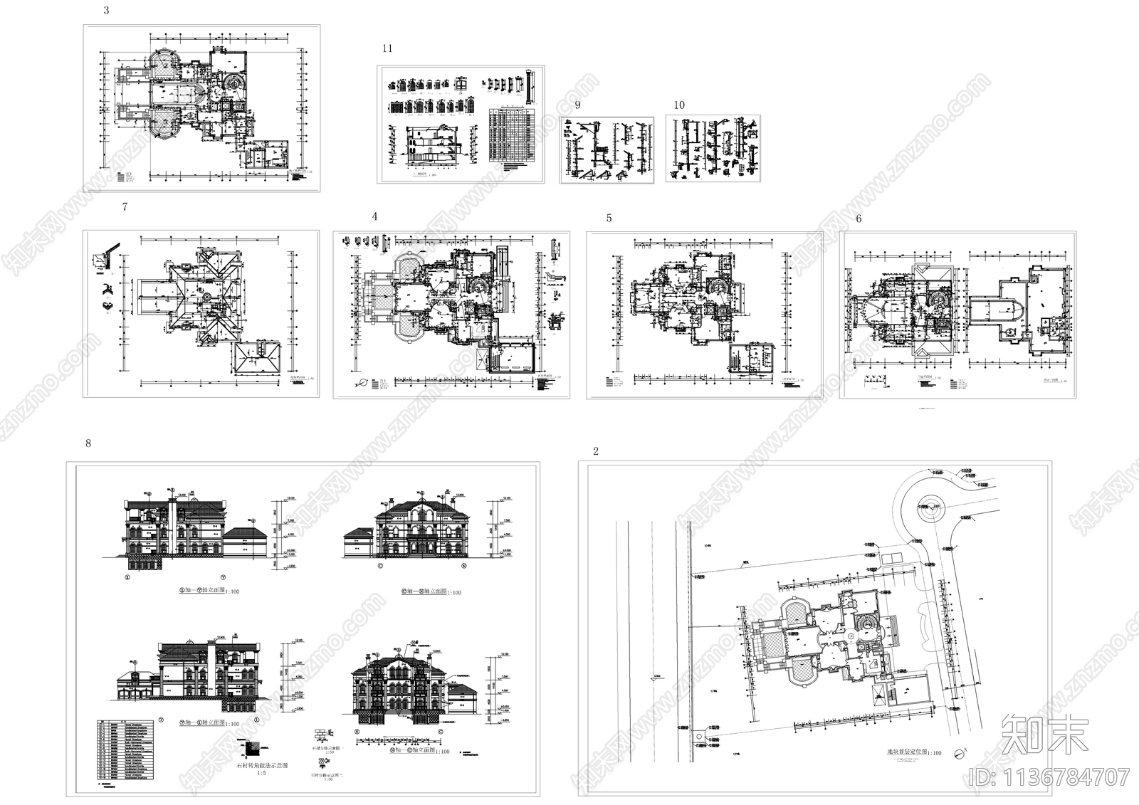 意大利风豪华别墅建筑cad施工图下载【ID:1136784707】