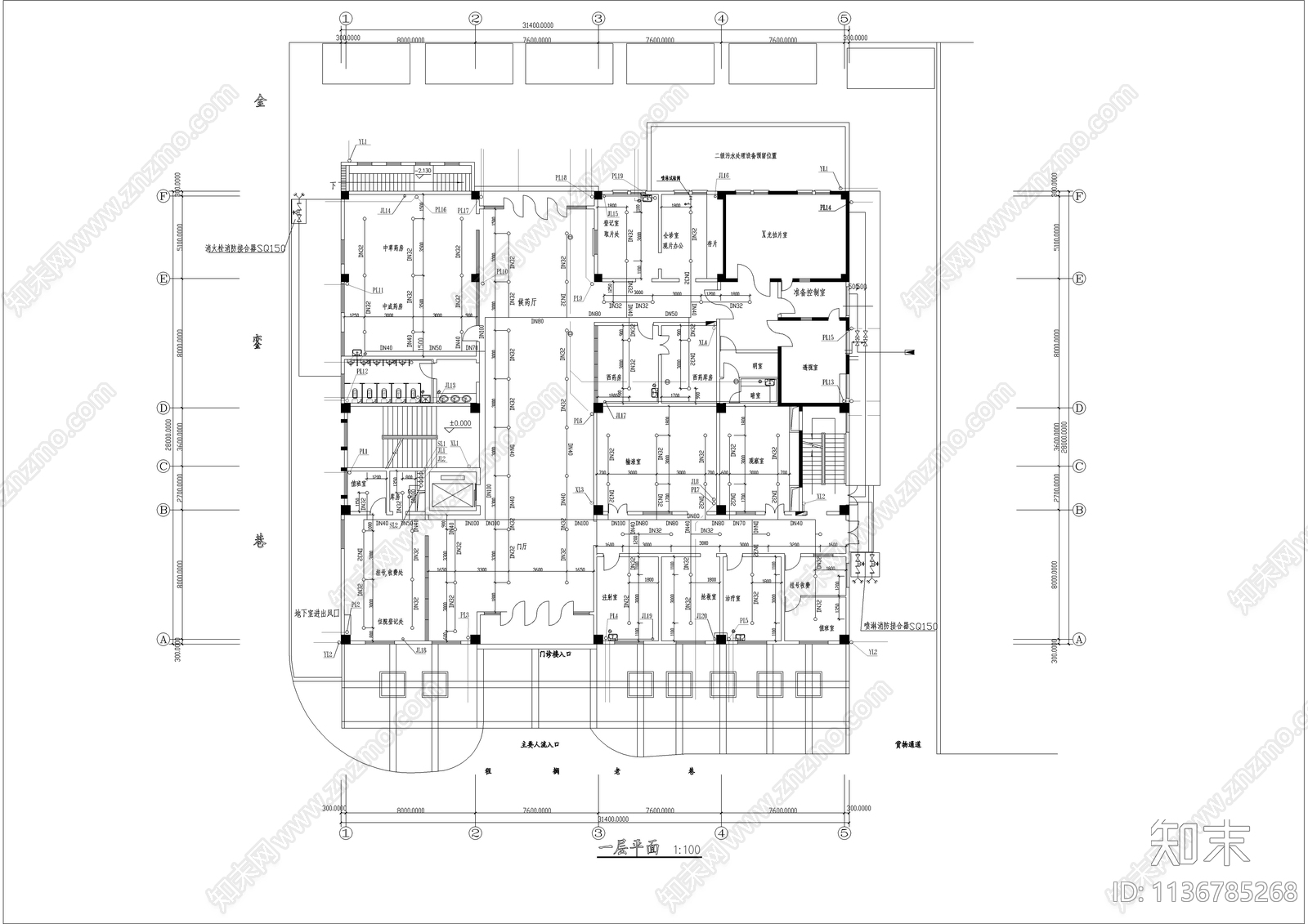 某中医院门诊医务楼给排水消防cad施工图下载【ID:1136785268】