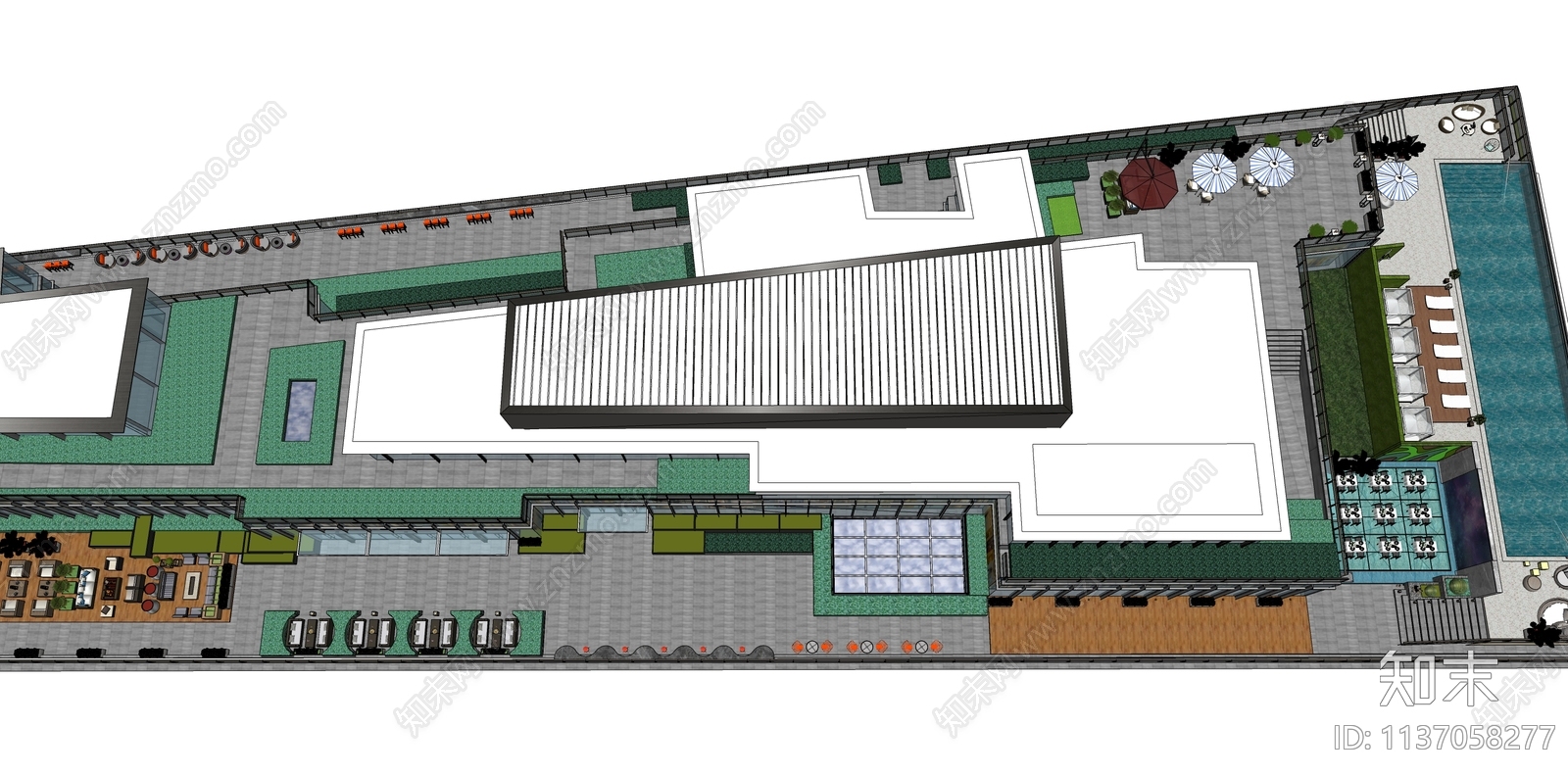 现代酒店屋顶花园SU模型下载【ID:1137058277】