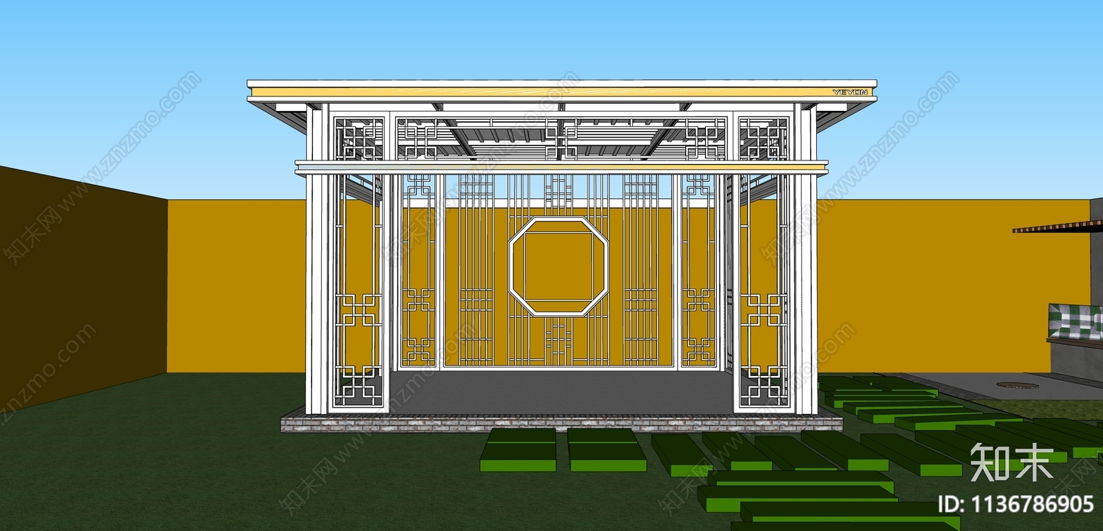 新中式庭院花园SU模型下载【ID:1136786905】