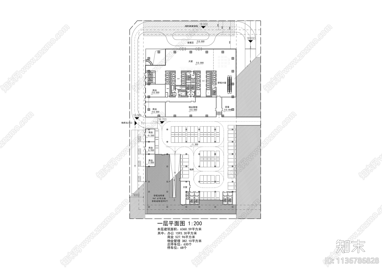 现代高层办公楼效果图cad施工图下载【ID:1136786828】