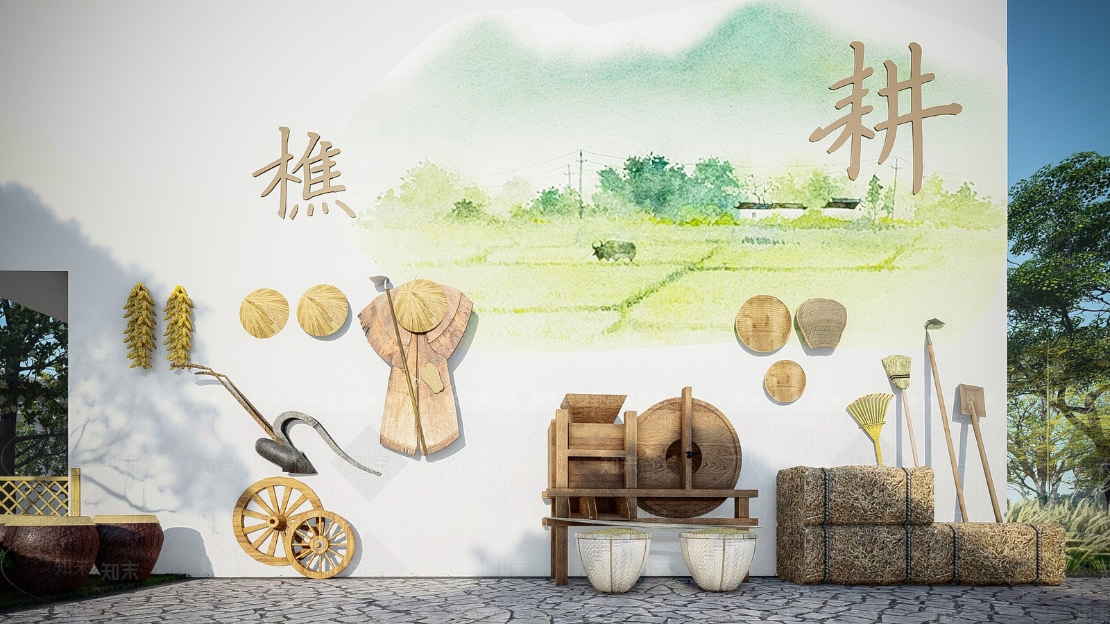 中式乡村农耕小品SU模型下载【ID:1136787542】