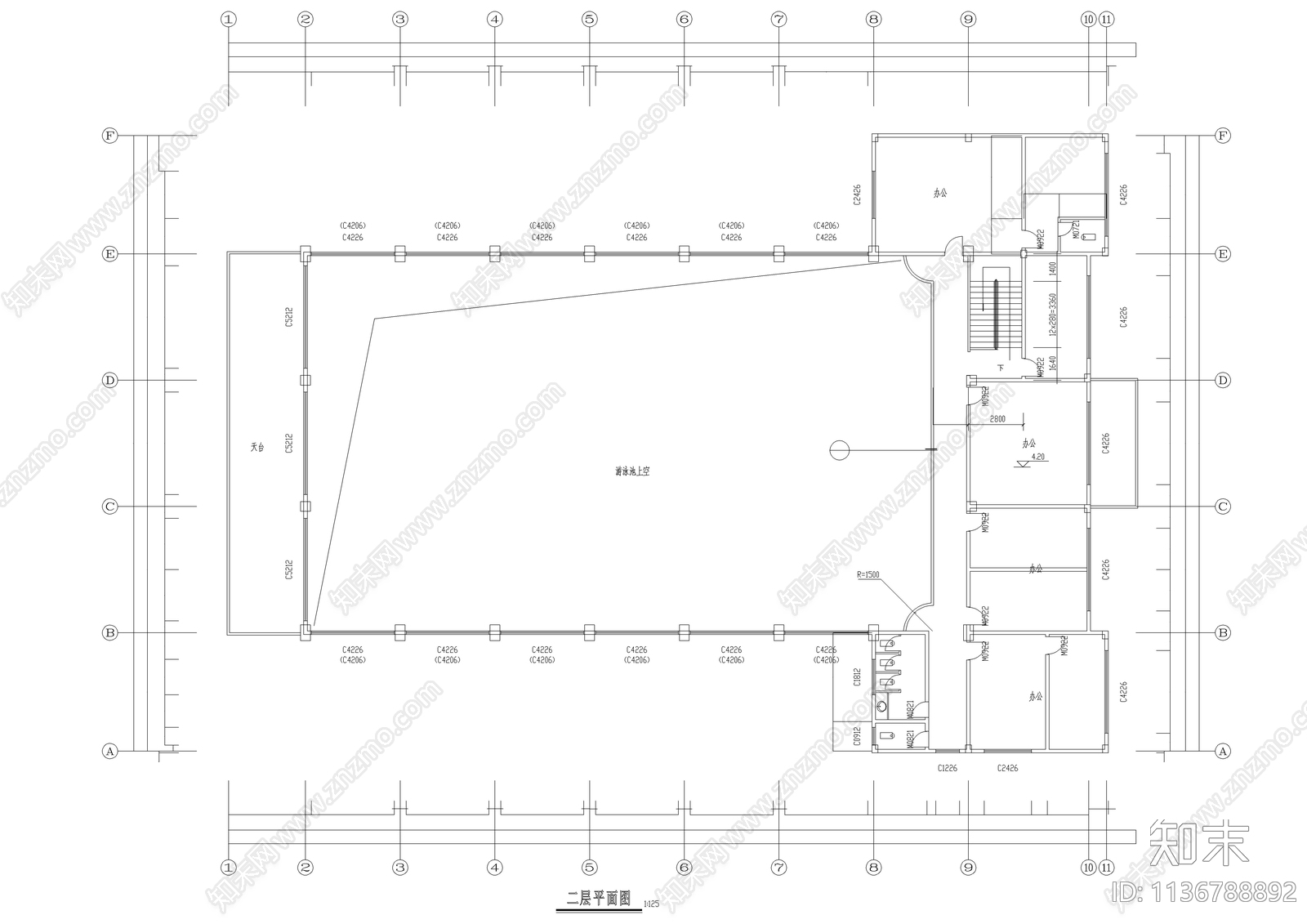 游泳馆建筑cad施工图下载【ID:1136788892】