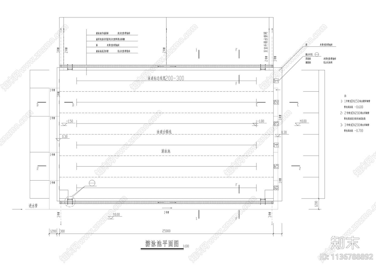 游泳馆建筑cad施工图下载【ID:1136788892】
