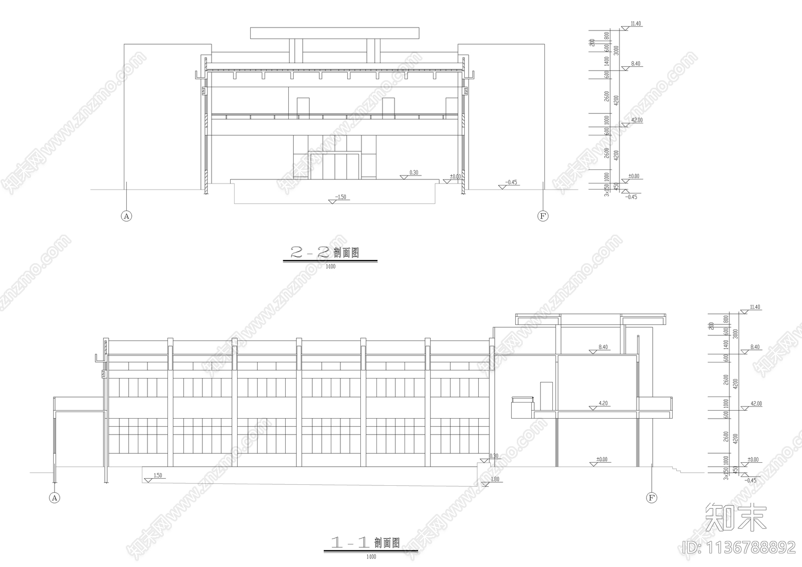游泳馆建筑cad施工图下载【ID:1136788892】