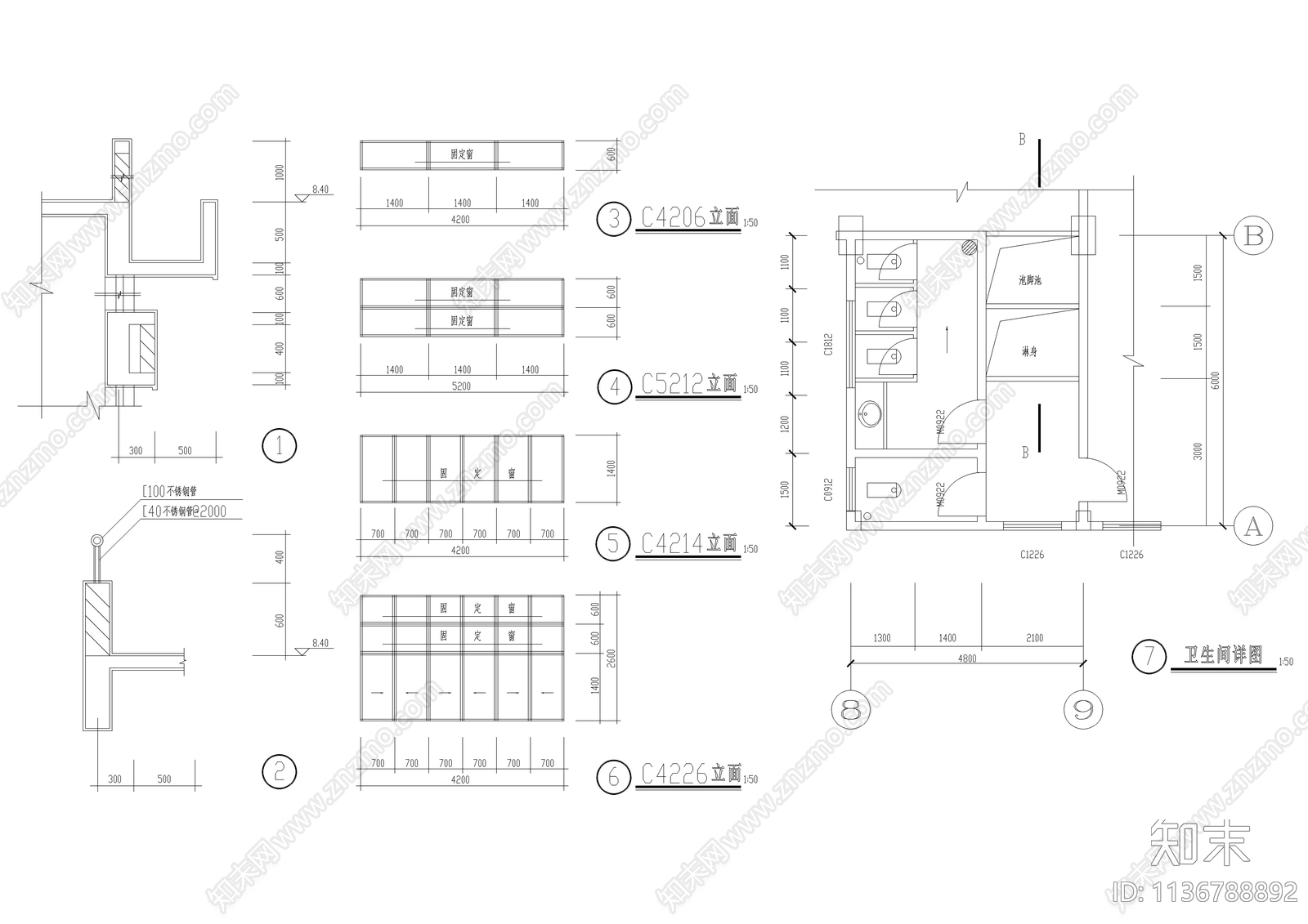 游泳馆建筑cad施工图下载【ID:1136788892】