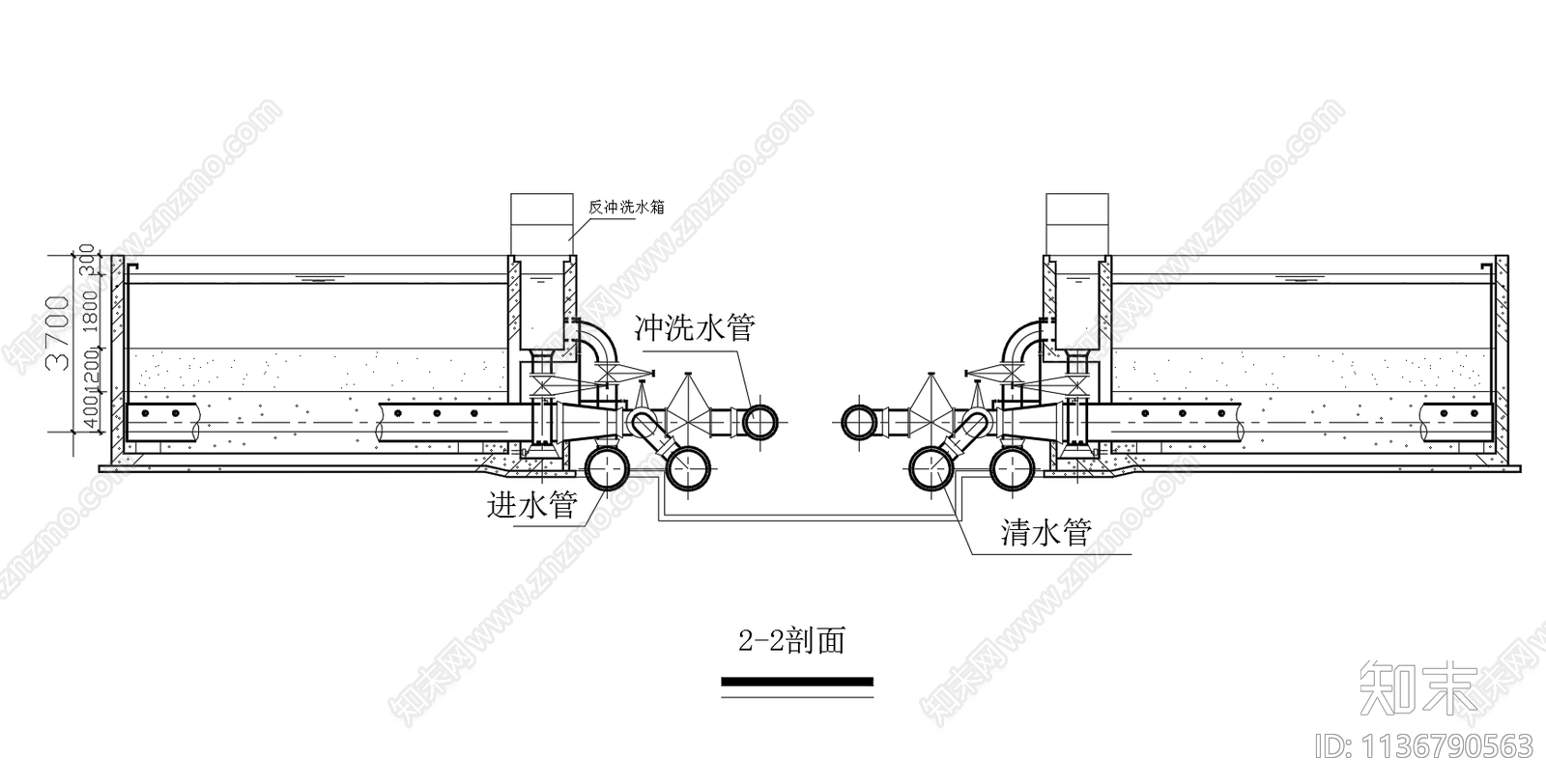 普通快滤池详图cad施工图下载【ID:1136790563】