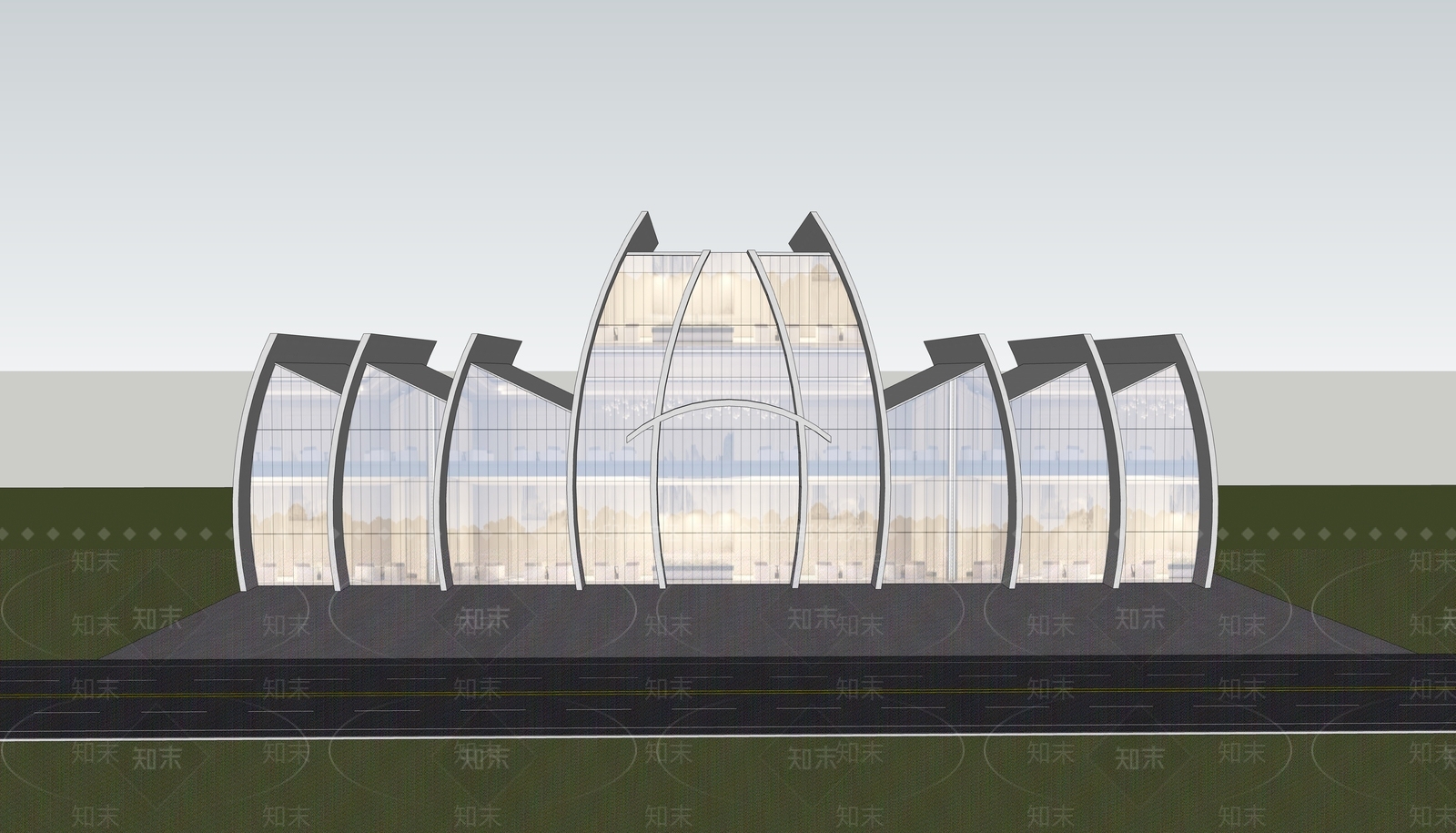 现代售楼处建筑SU模型下载【ID:1136792070】