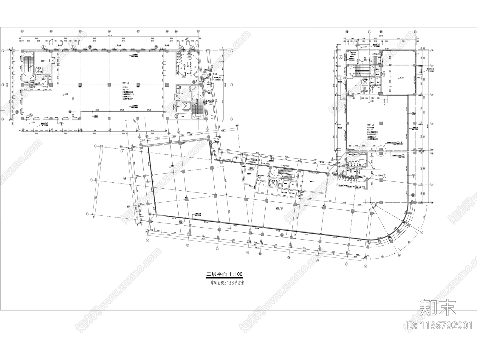 厂房生产研发车间建筑cad施工图下载【ID:1136792901】
