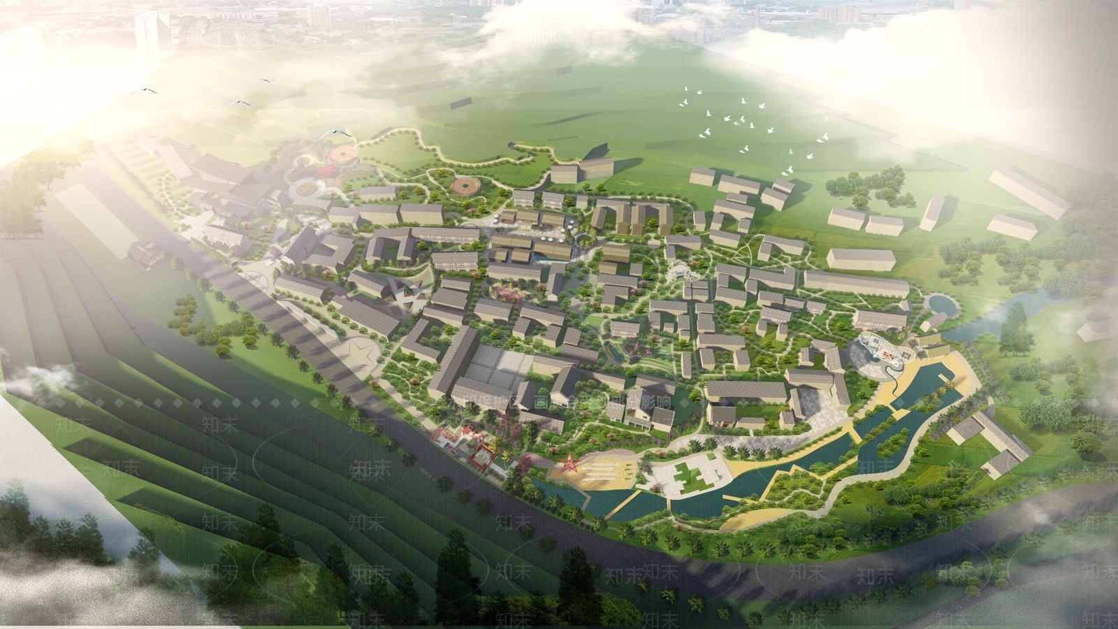 新中式美丽乡村SU模型下载【ID:1136794836】