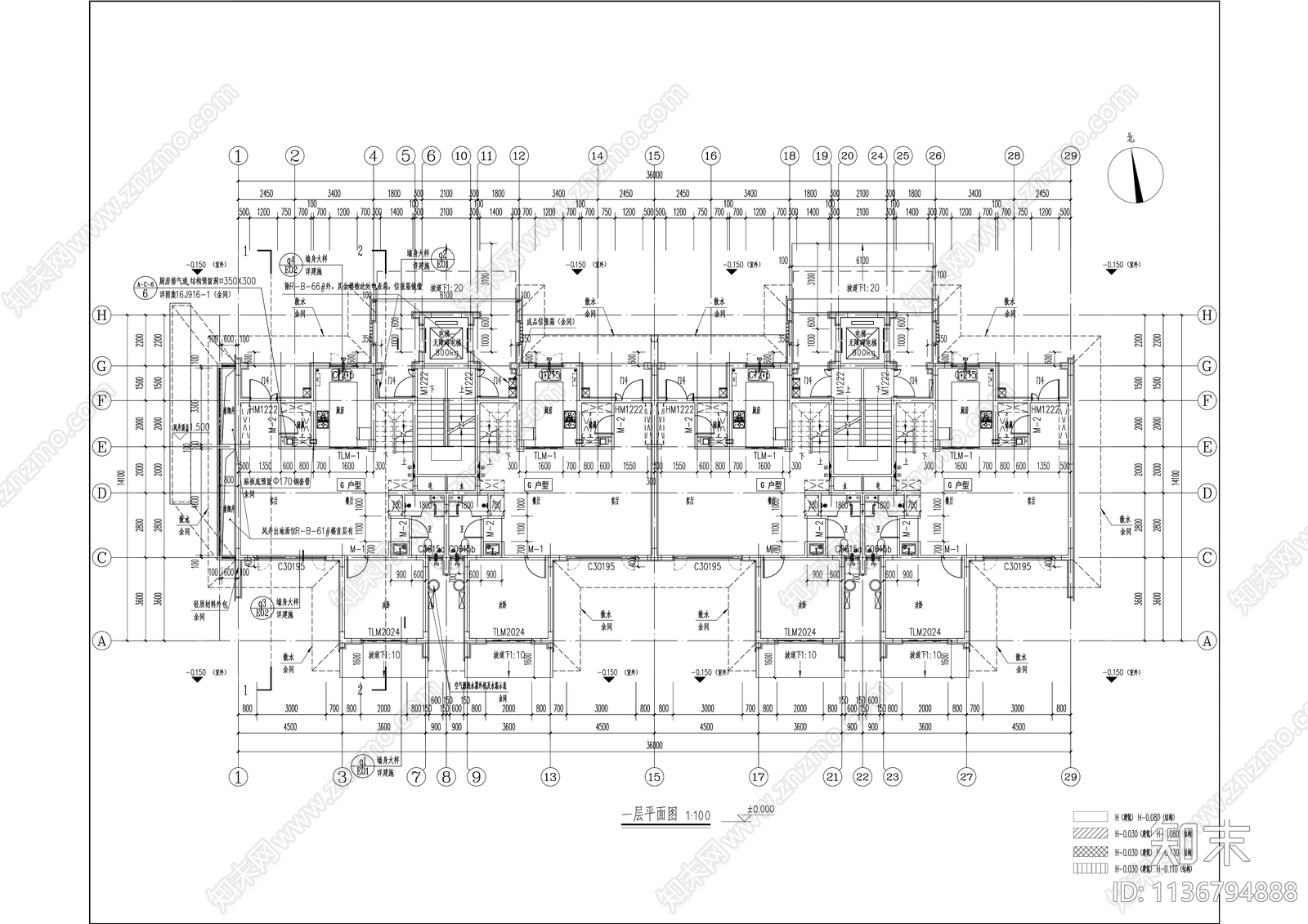 高品质叠墅建筑cad施工图下载【ID:1136794888】