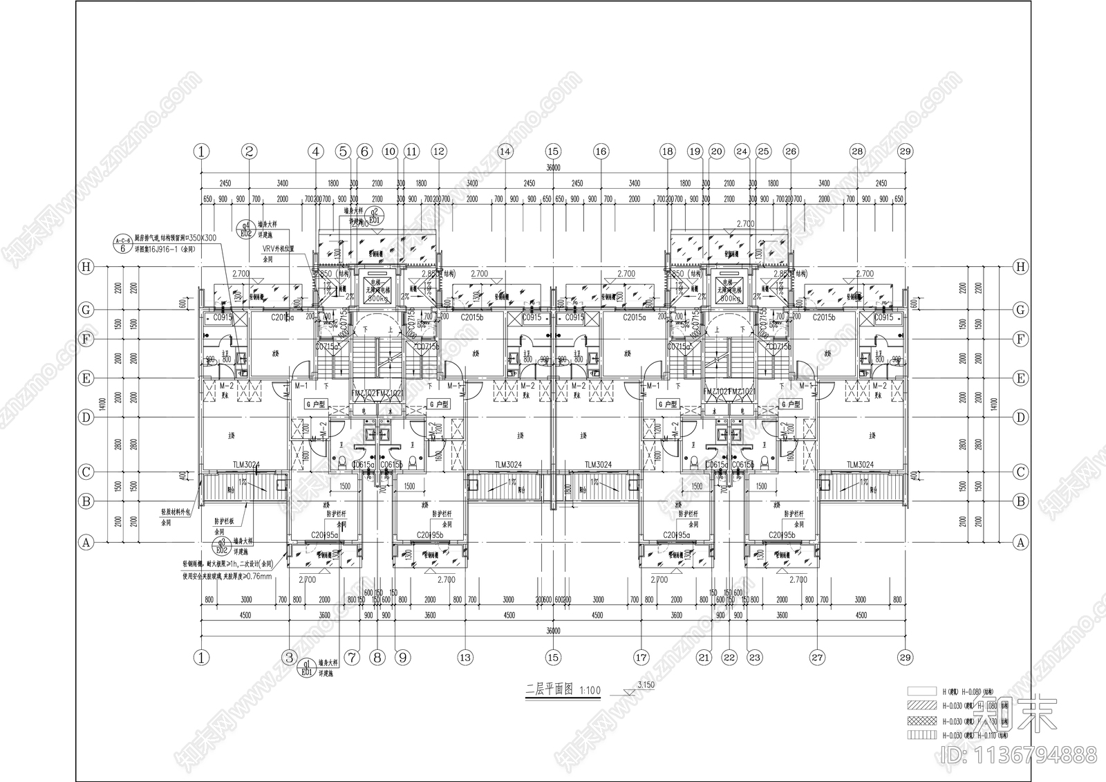 高品质叠墅建筑cad施工图下载【ID:1136794888】