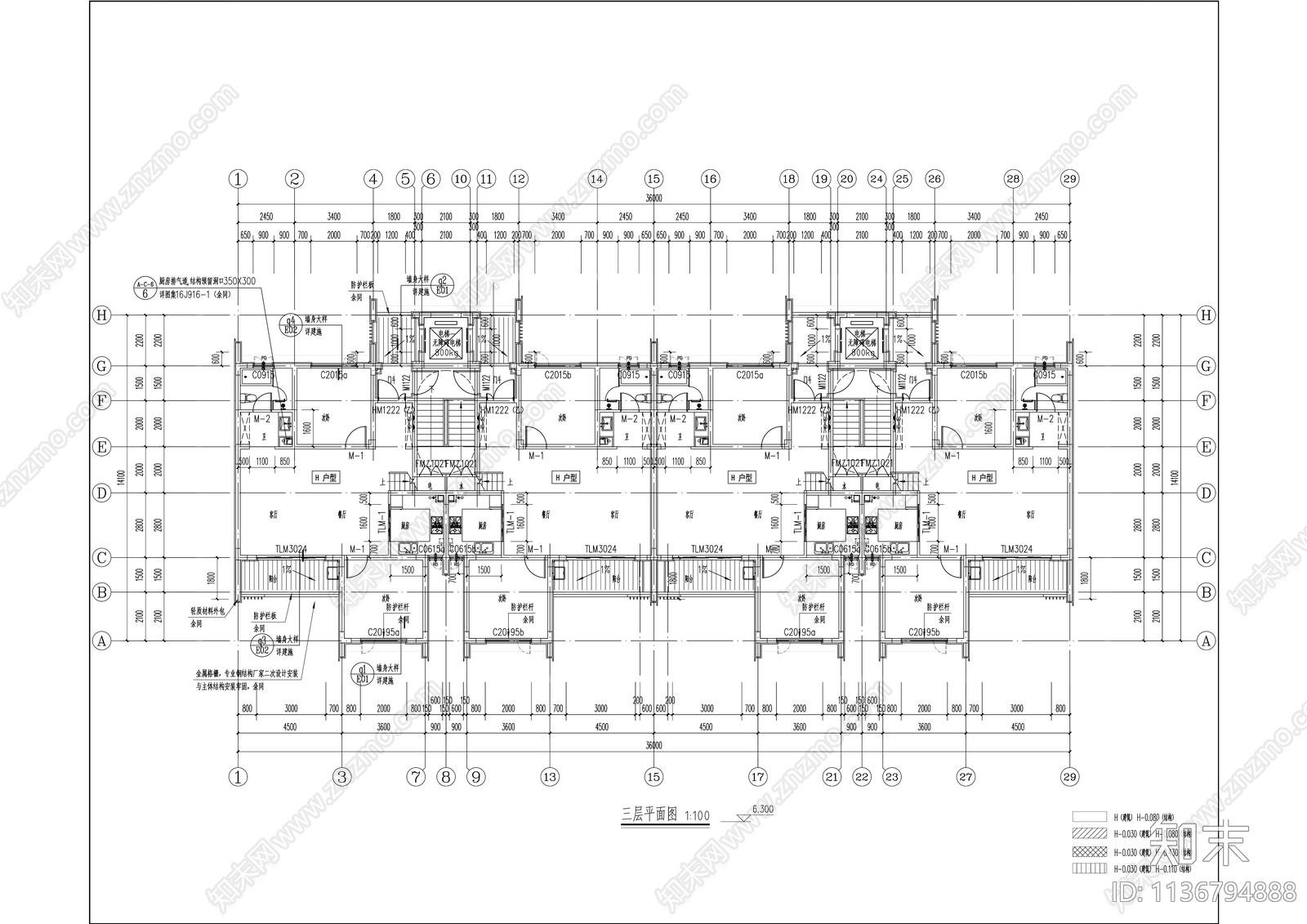 高品质叠墅建筑cad施工图下载【ID:1136794888】