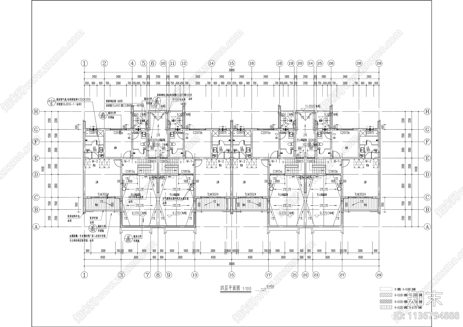 高品质叠墅建筑cad施工图下载【ID:1136794888】