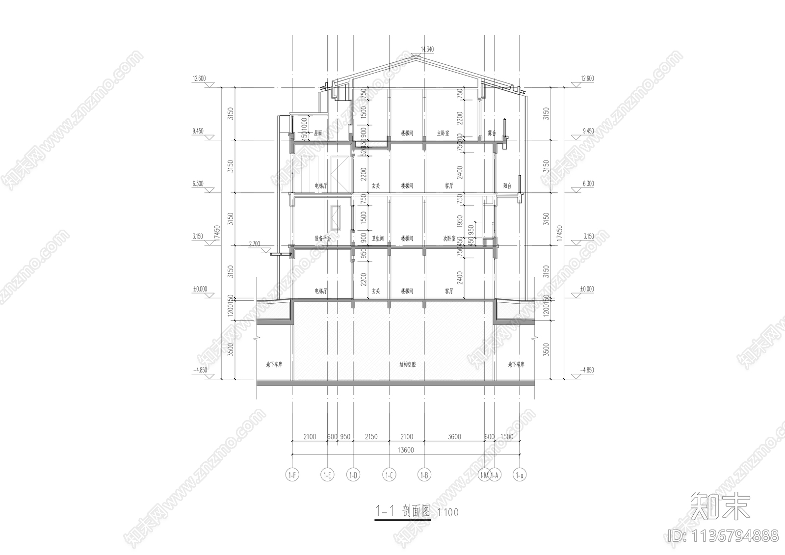 高品质叠墅建筑cad施工图下载【ID:1136794888】