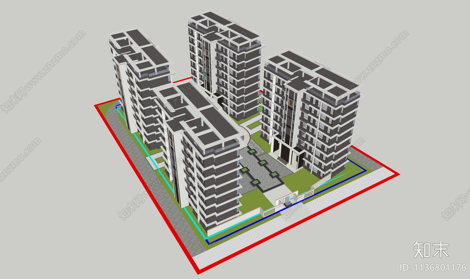 现代小区建筑SU模型下载【ID:1136801176】