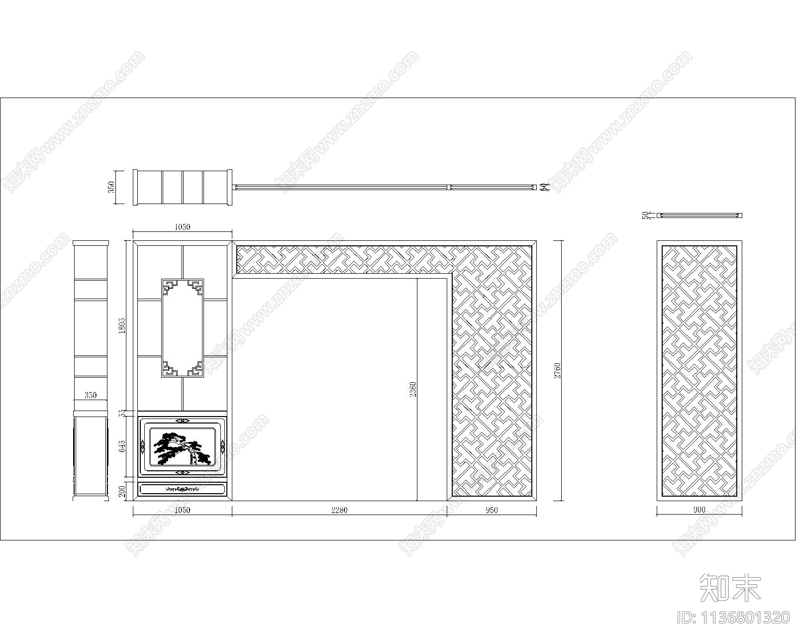 中式实木屏风cad施工图下载【ID:1136801320】