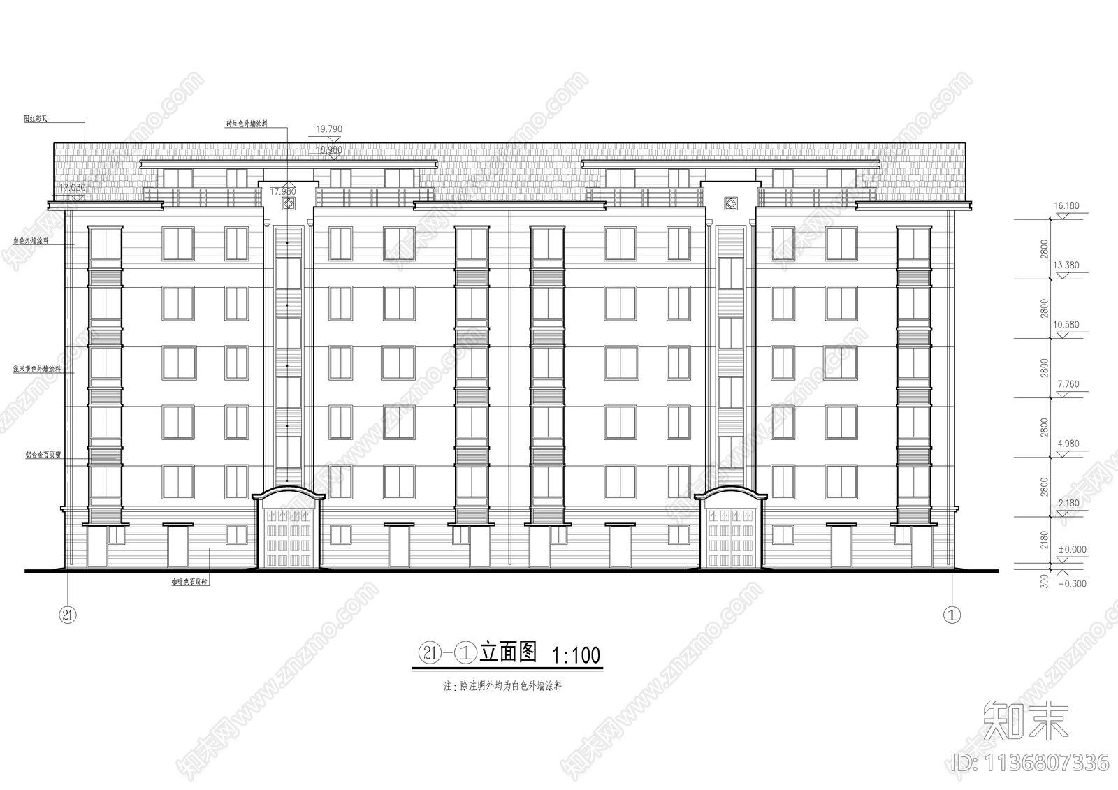 带阁楼多层住宅建筑cad施工图下载【ID:1136807336】