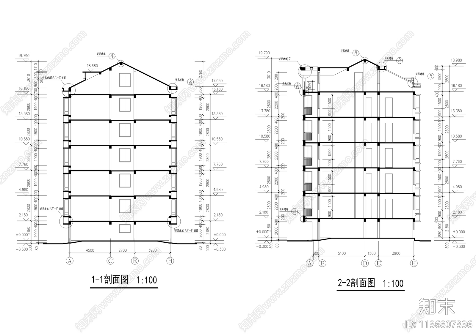 带阁楼多层住宅建筑cad施工图下载【ID:1136807336】