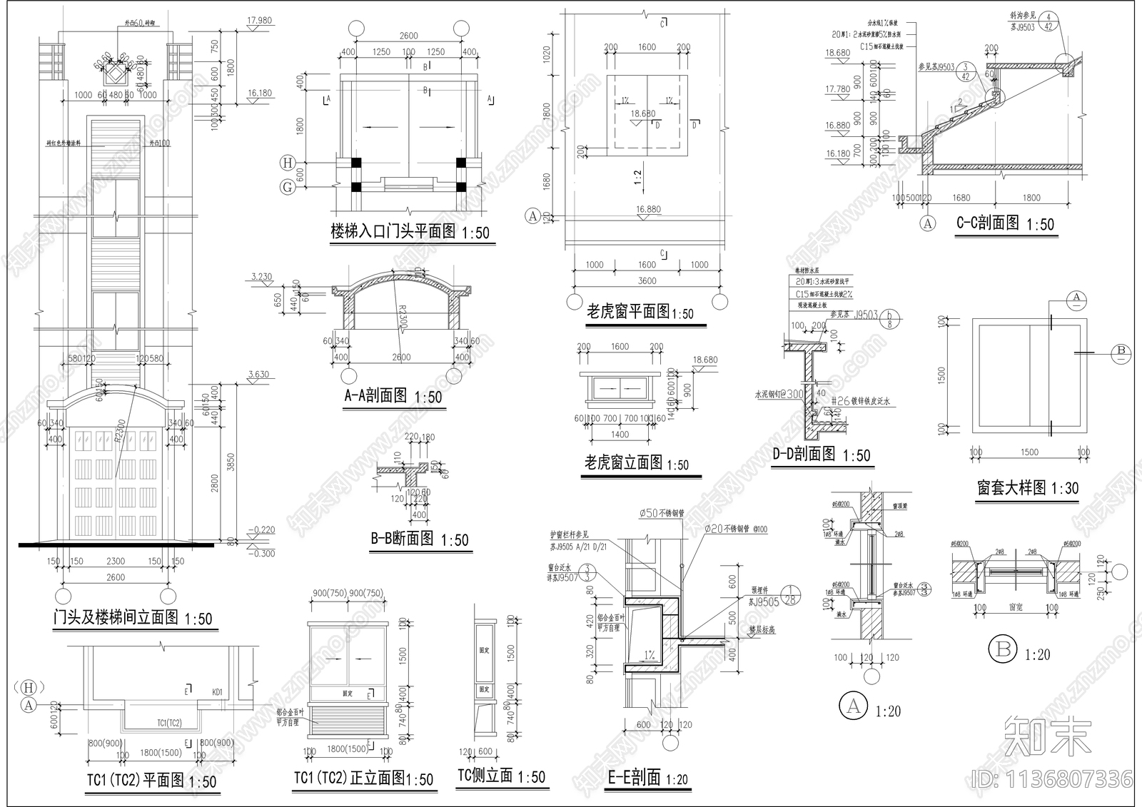 带阁楼多层住宅建筑cad施工图下载【ID:1136807336】