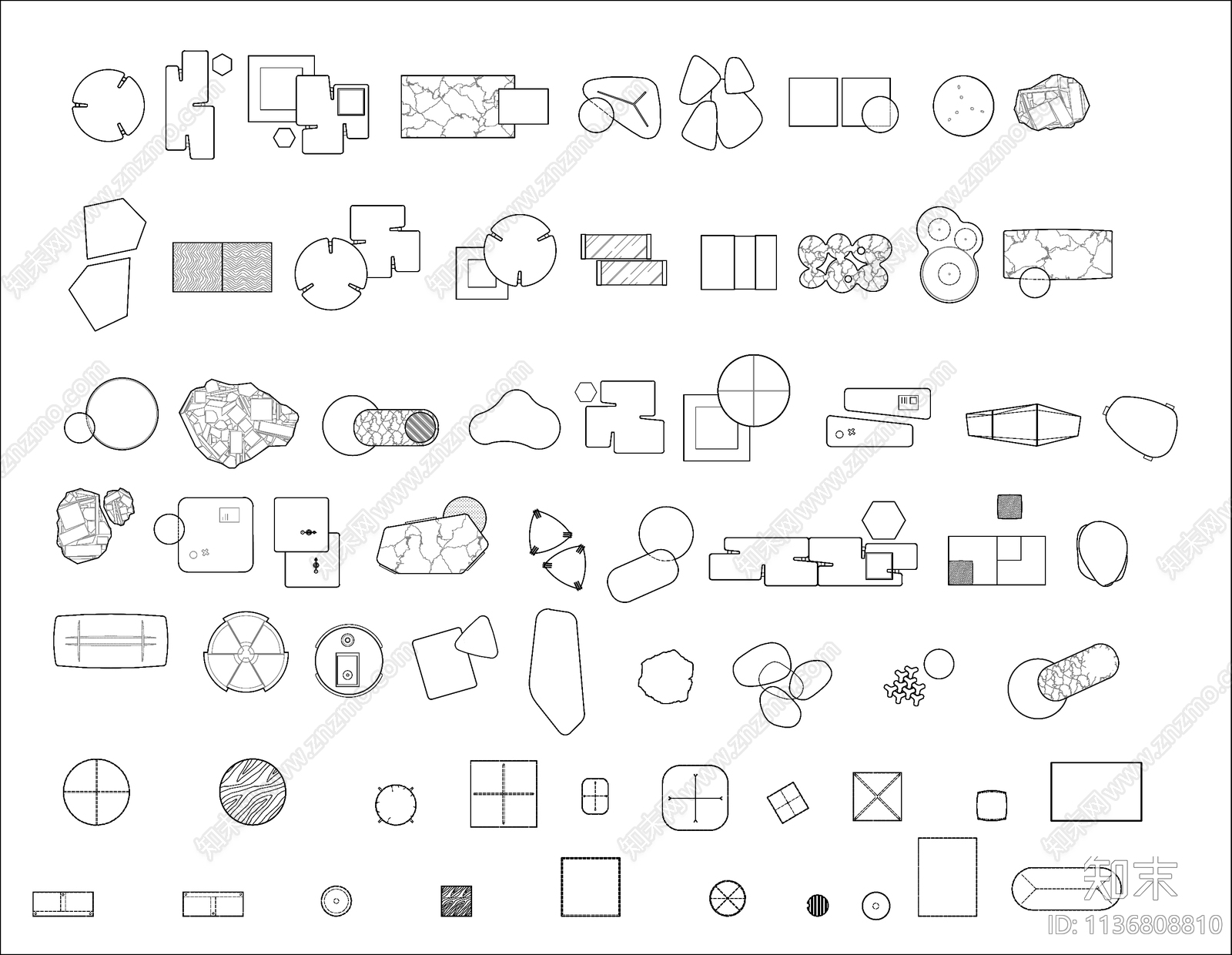 现代茶几角几平面施工图下载【ID:1136808810】