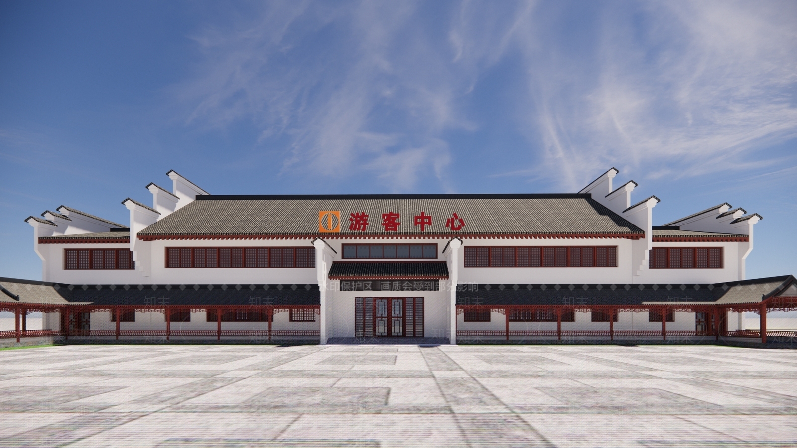 新中式游客服务中心SU模型下载【ID:1137159309】