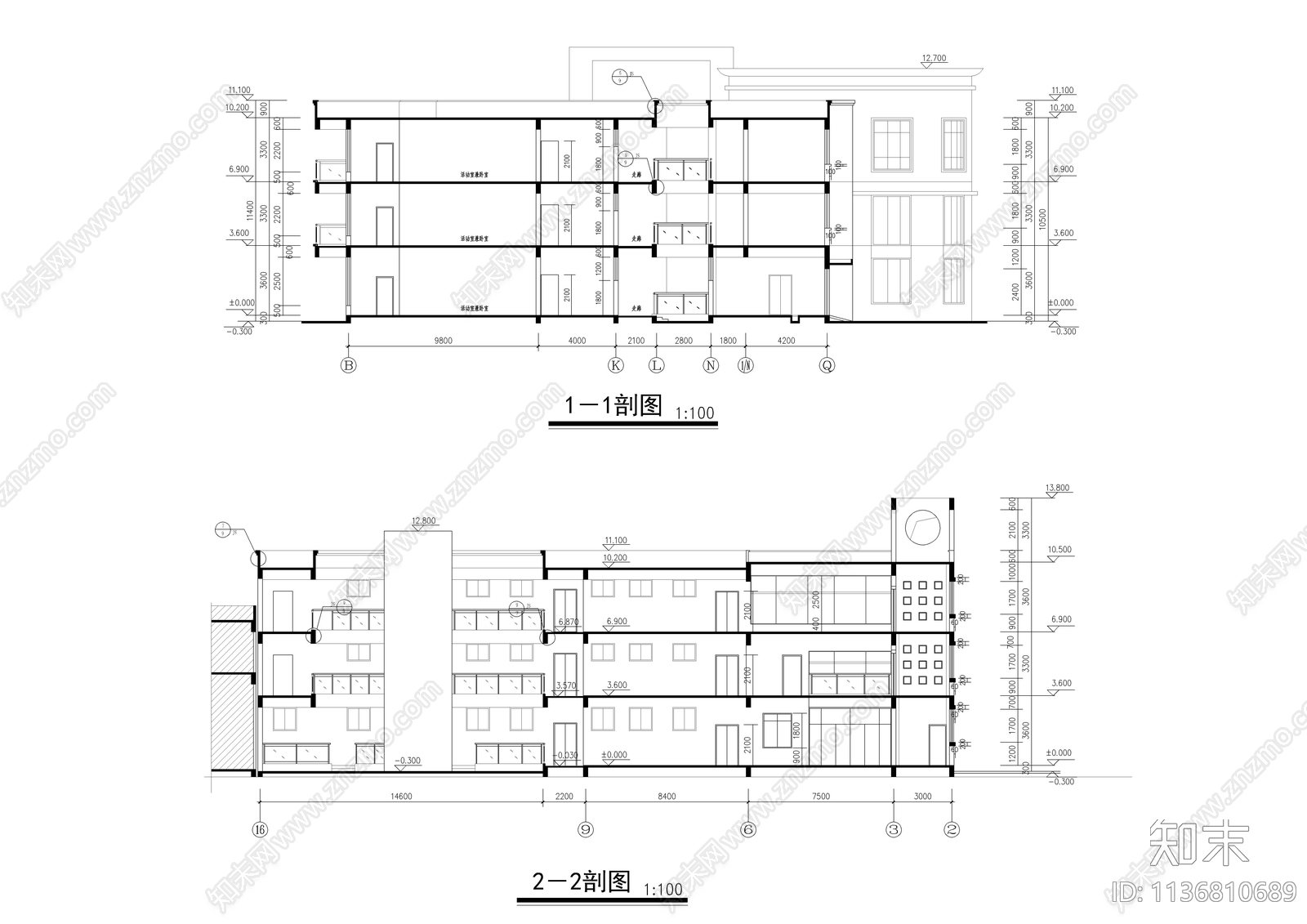 1500平米三层幼儿园建筑cad施工图下载【ID:1136810689】