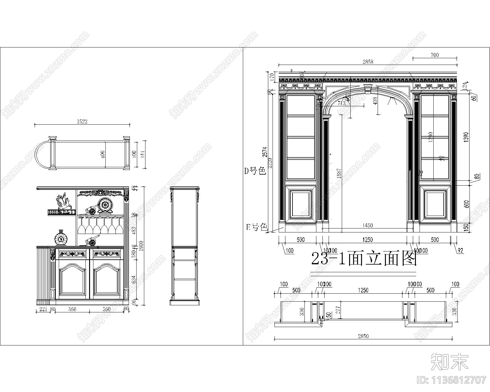 欧式玄关柜cad施工图下载【ID:1136812707】