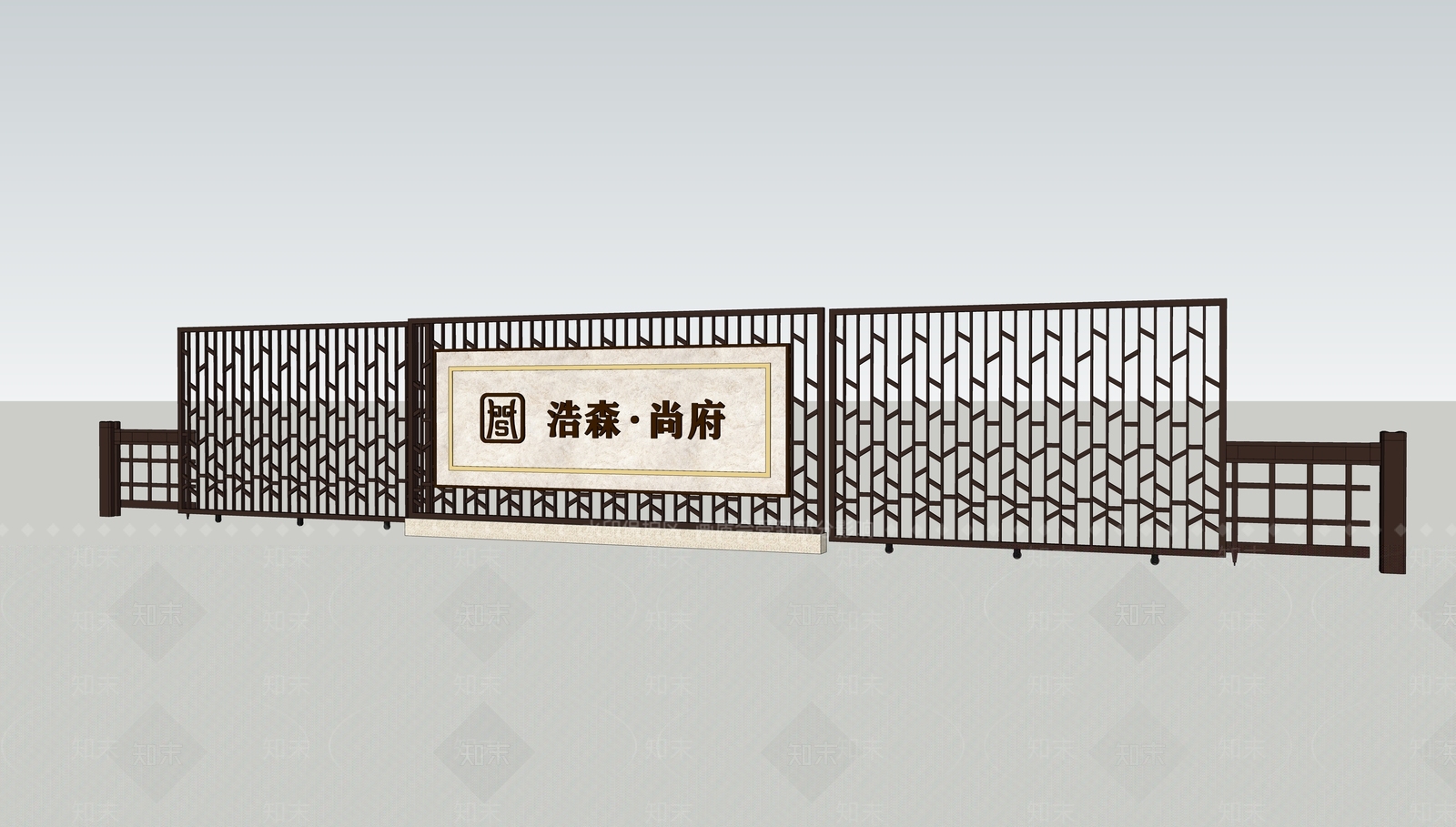 现代小区铁艺入口大门SU模型下载【ID:1136815160】