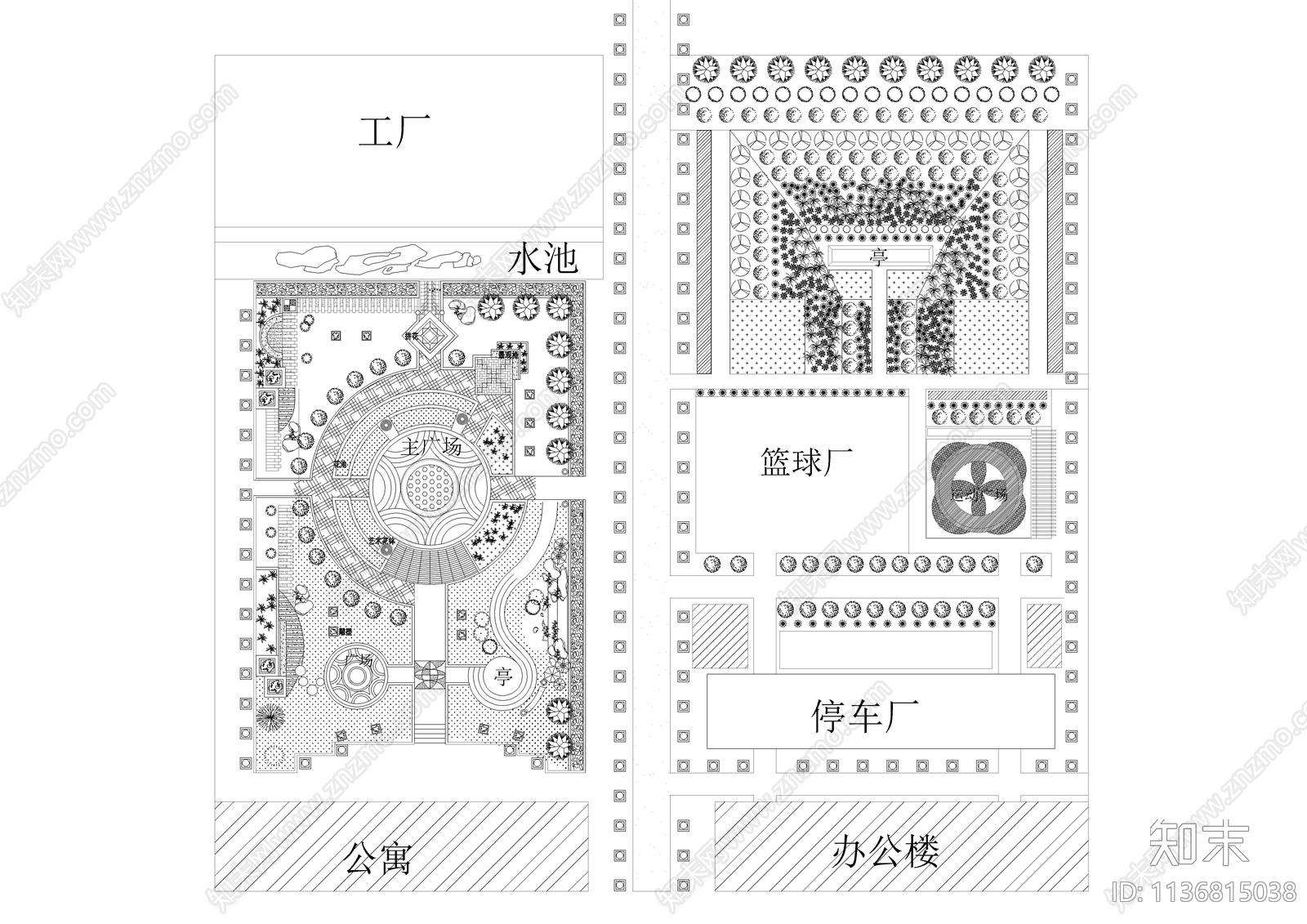 城市广场景观平面图cad施工图下载【ID:1136815038】