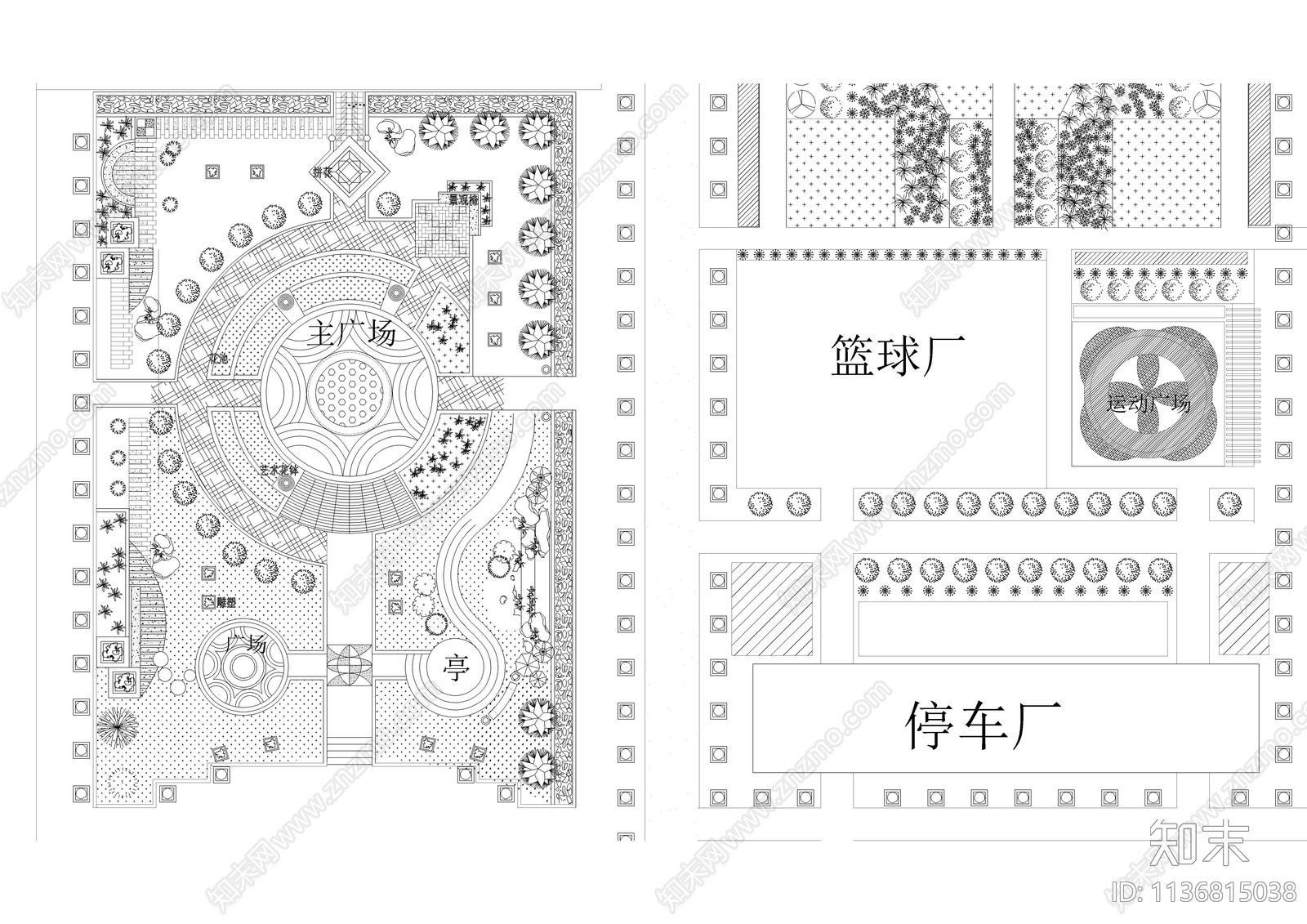 城市广场景观平面图cad施工图下载【ID:1136815038】